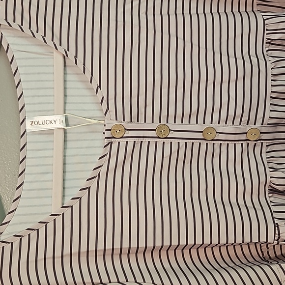 Cream and Brown Stripped Short Sleeve Midi Dress with pockets Size XL ZoLucky NT - Picture 2 of 6